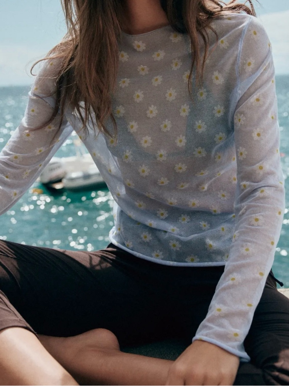 NWT ZARA SHEER FLORAL KNIT TOP